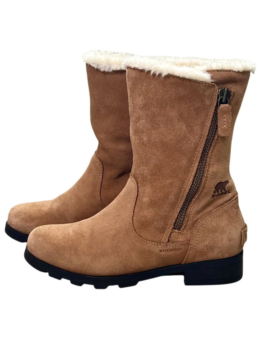 NWOB Sorel Girls Waterproof Suede Mid Calf Boots Tan Size 4